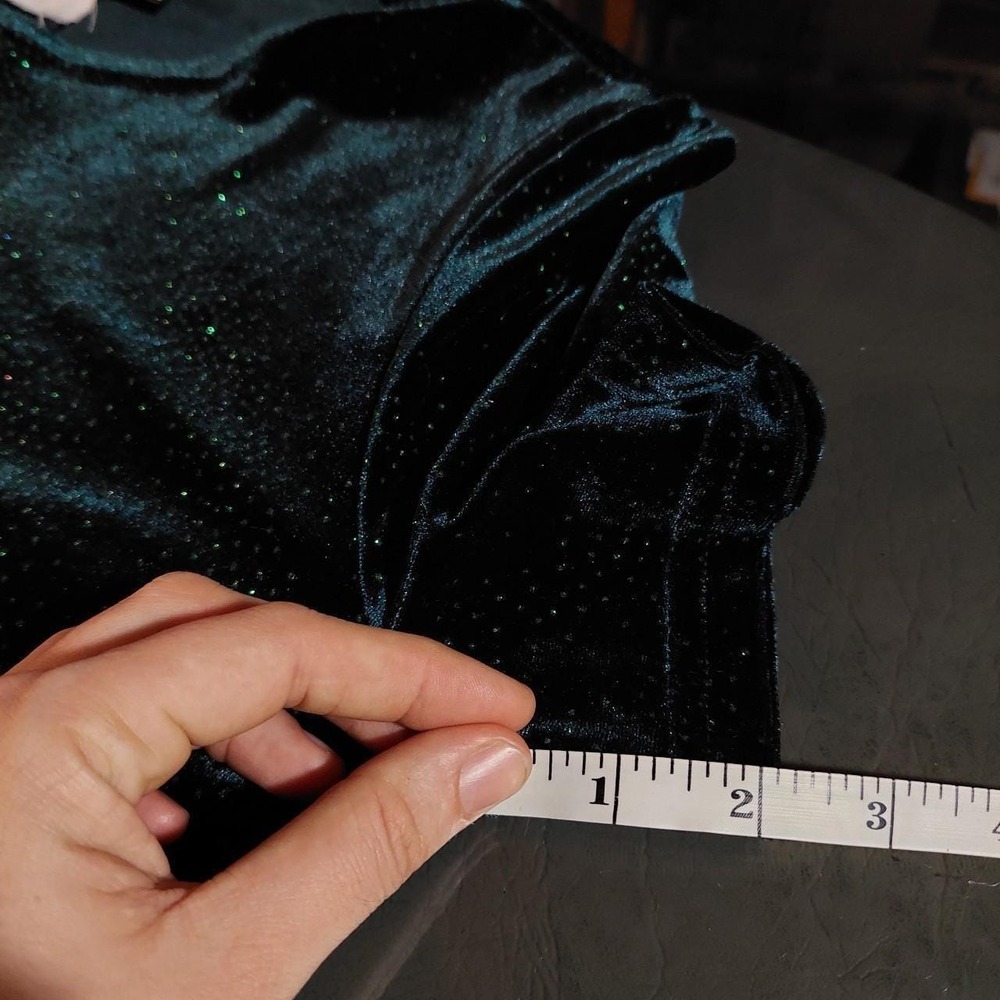 Molly Malloy Evening Vintage 90s Green Sparkly Velvet Dress Short Sleeve Medium - Picture 6 of 6